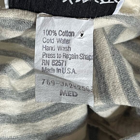 Vintage Oversized Tunic Sz M Drawstring Drop Waist Cream with Gray Stripes Retro - Picture 7 of 7